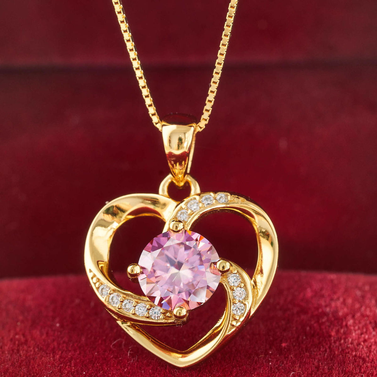 Cecelia Pink Moissanite Women's Sterling Silver Gold Plated Necklace