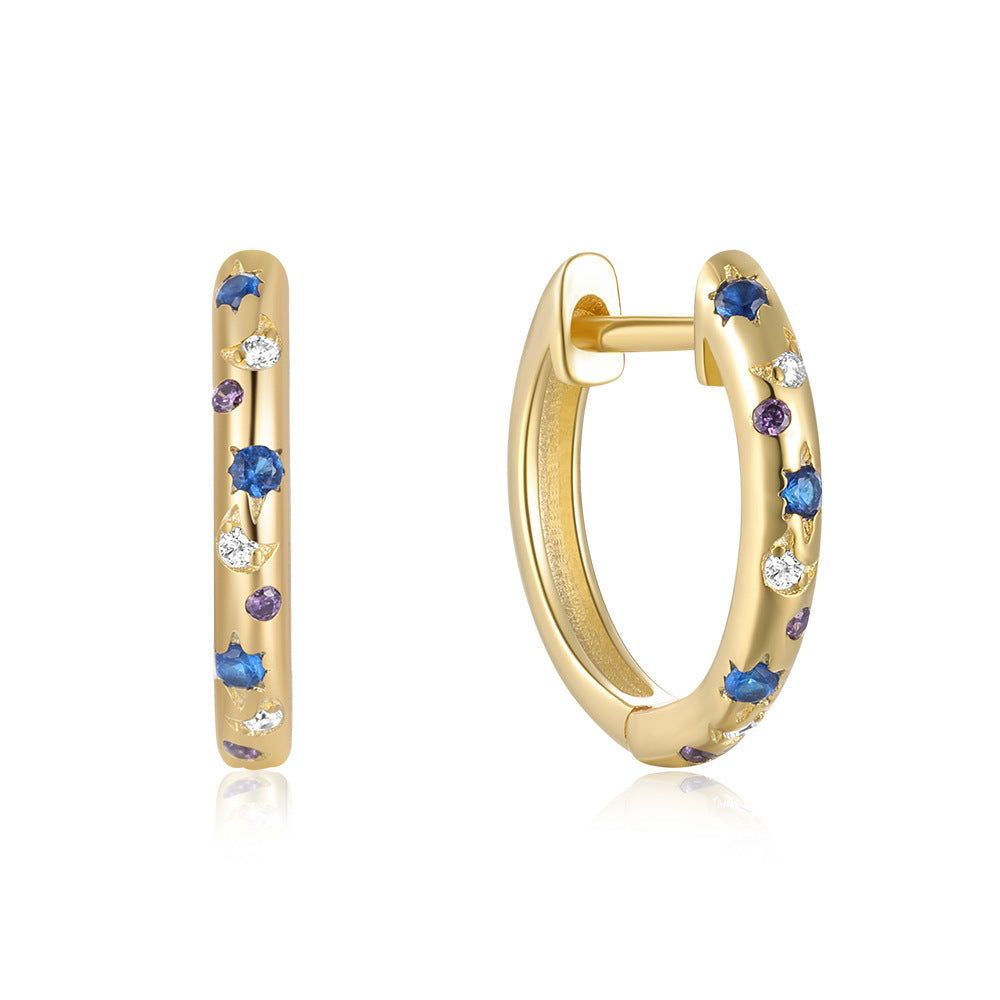 Celeste Purple, Blue & Clear Stone Star & Moon Earrings | Gold & Silver