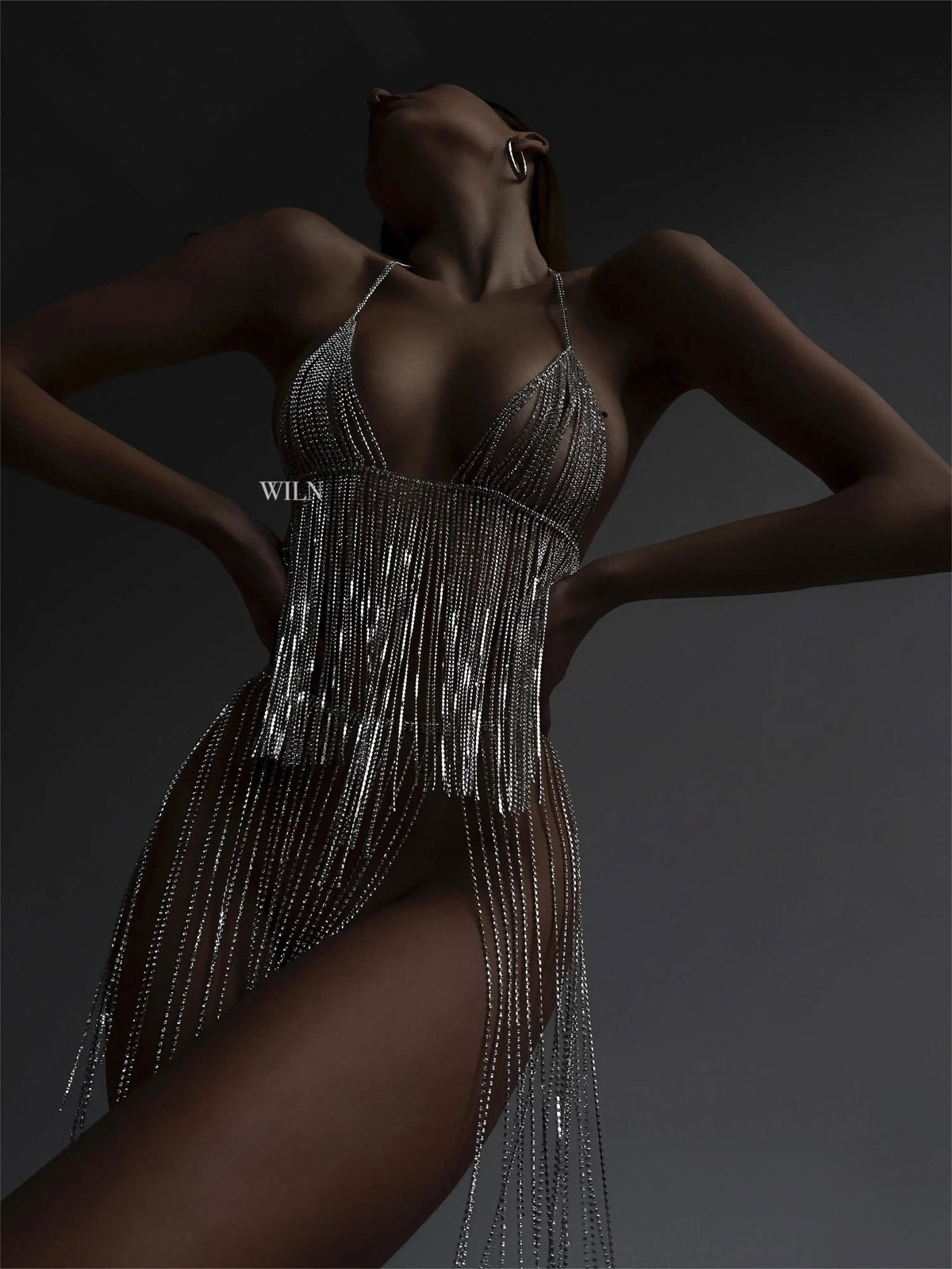 CENSORED Silver Rhinestone Crystal 2 Piece Lingerie Set One Size