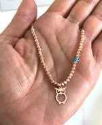 Charm Necklace with Silver Beads Evil Eye Talisman and Charms Rose Gold Plated Silver with owl