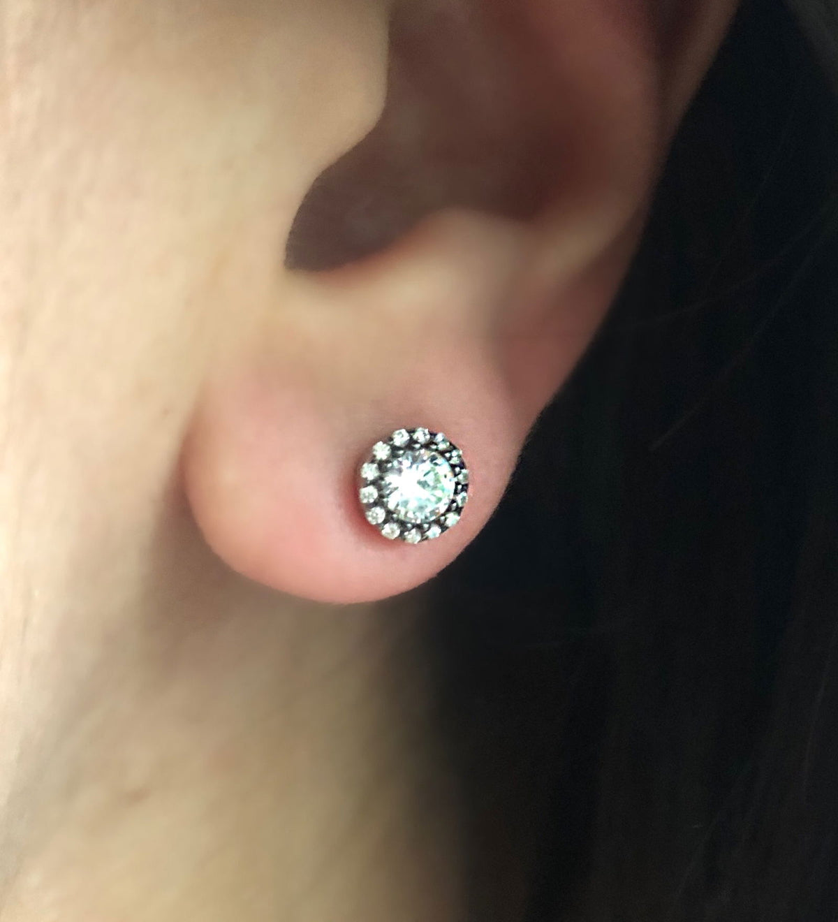 Classic Zircon Studs Medium Stone on Silver Frame