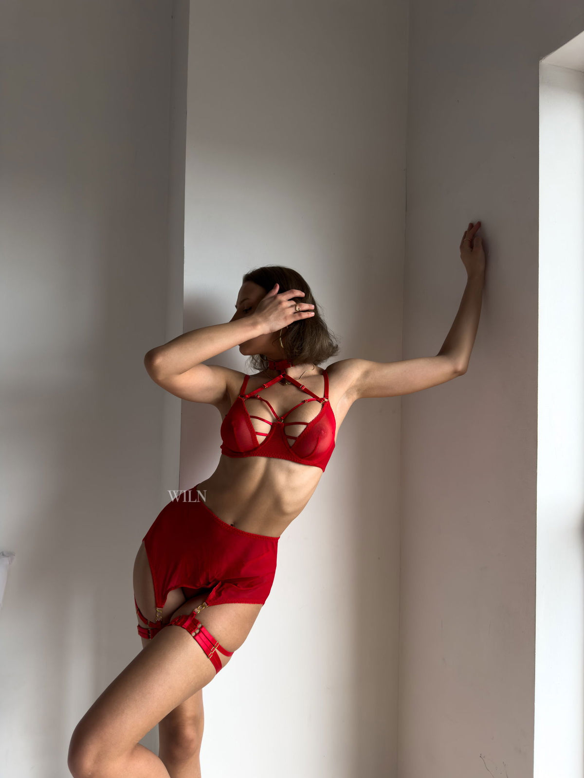 CLIMAX Red Soft Mesh 4 Piece Lingerie Set