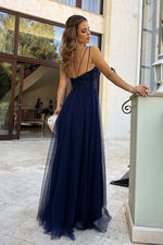 Bicotone Lace Heart-Neck Flared Belted Maxi Dress