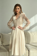 Bicotone Midi Mesh Sleeve Layered Evening Dress beige 2
