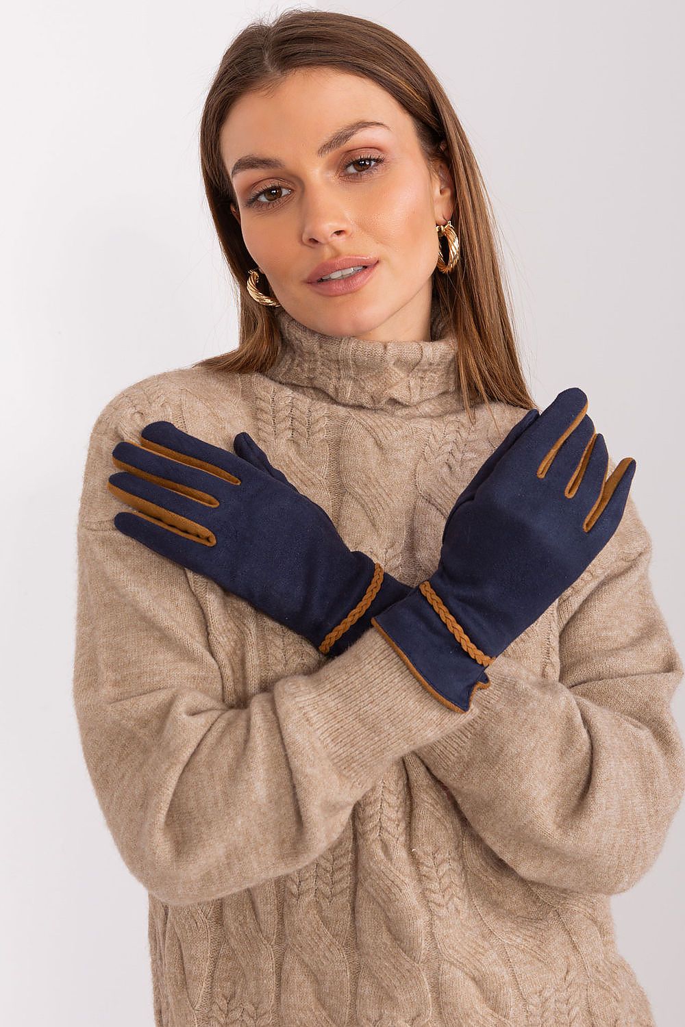 AT Contrasting Insert Gloves navy blue