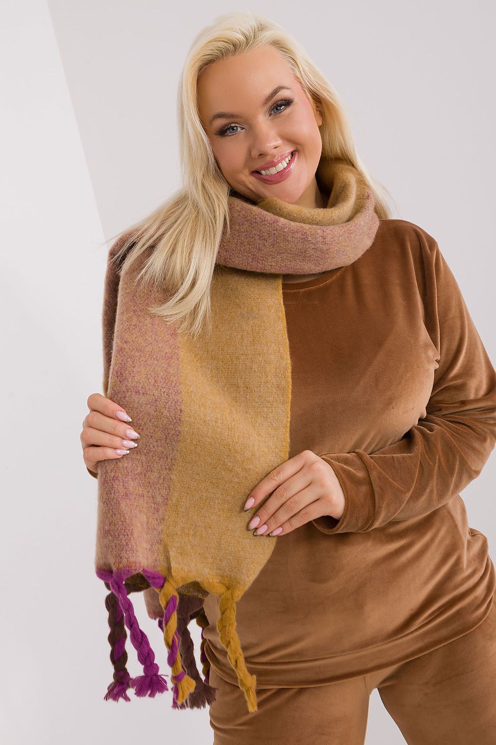 AT Striped Tassel Winter Shawl Scarf yellow one-size-fits-all