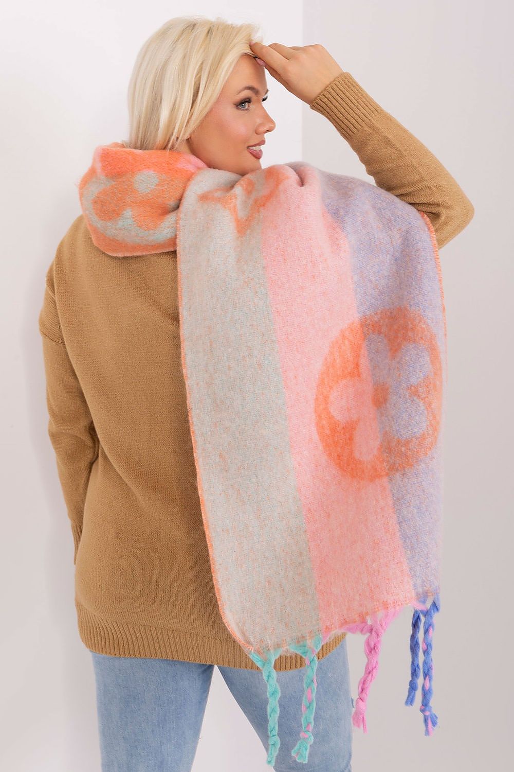 AT Striped Tassel Winter Shawl Scarf