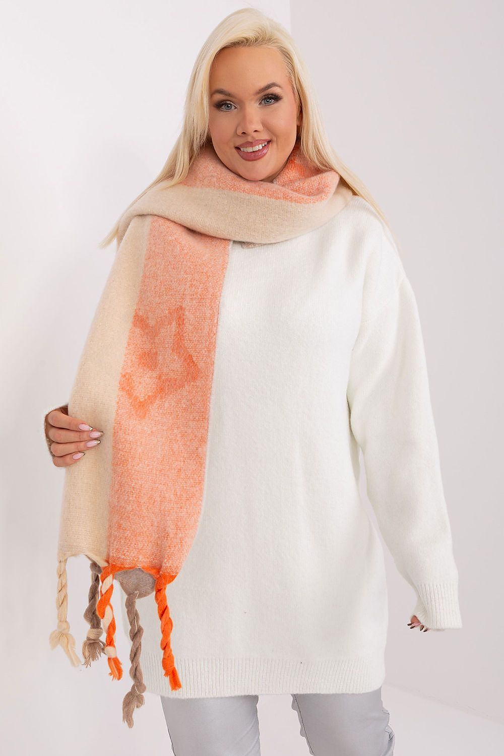 AT Striped Tassel Winter Shawl Scarf grey one-size-fits-all