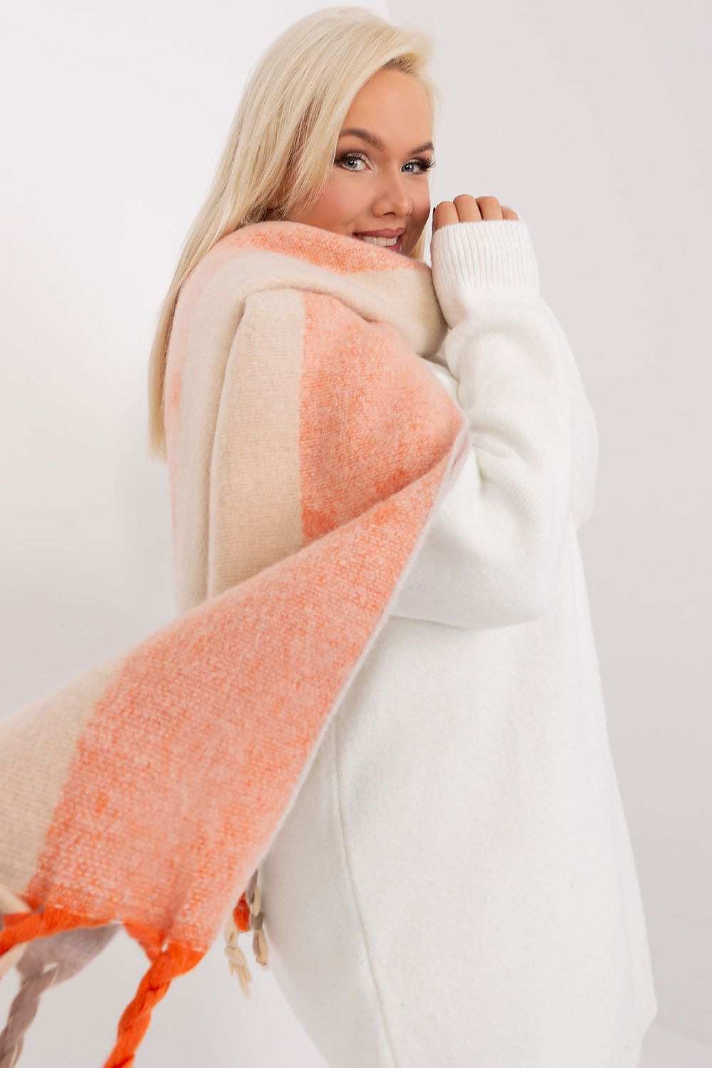 AT Striped Tassel Winter Shawl Scarf