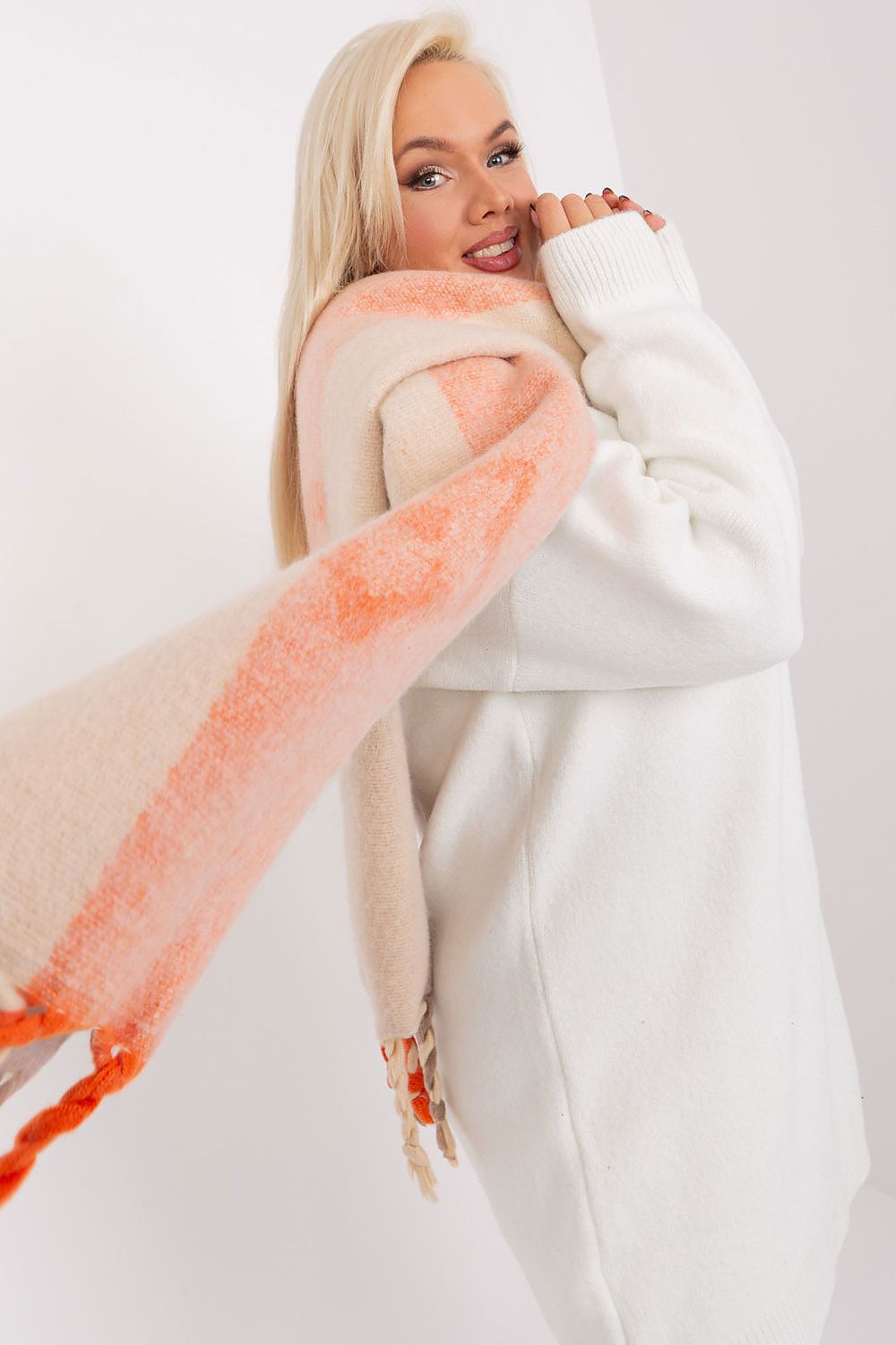 AT Striped Tassel Winter Shawl Scarf