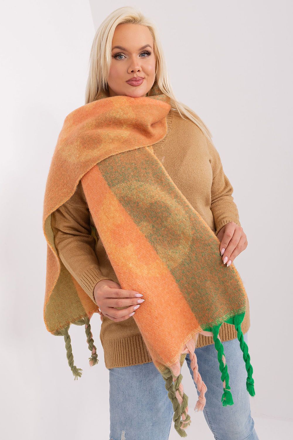 AT Striped Tassel Winter Shawl Scarf orange 2 one-size-fits-all
