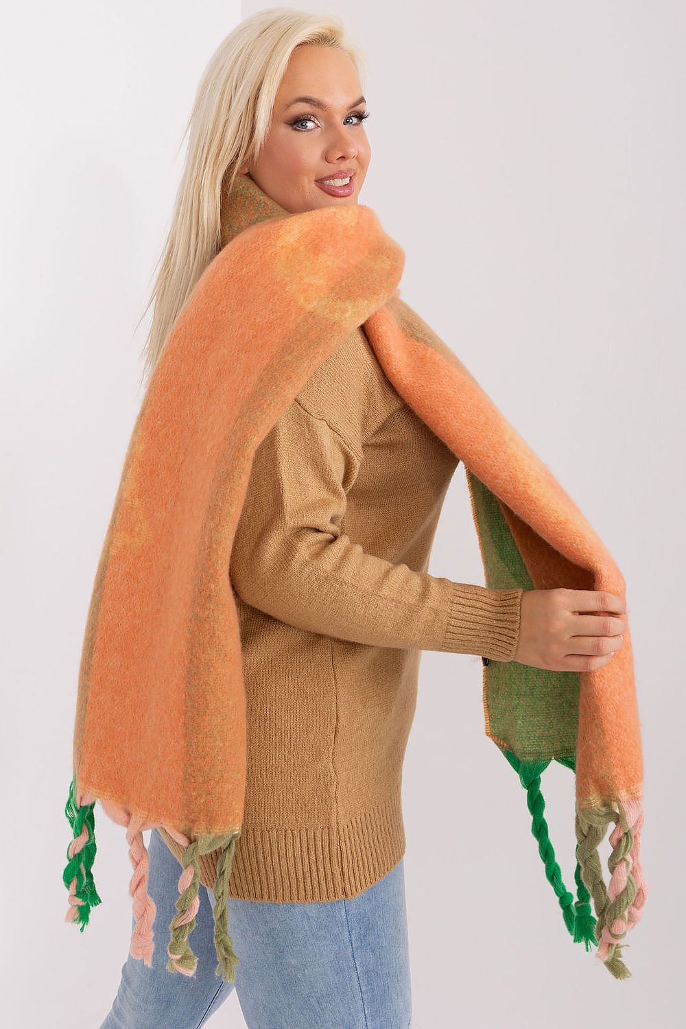 AT Striped Tassel Winter Shawl Scarf