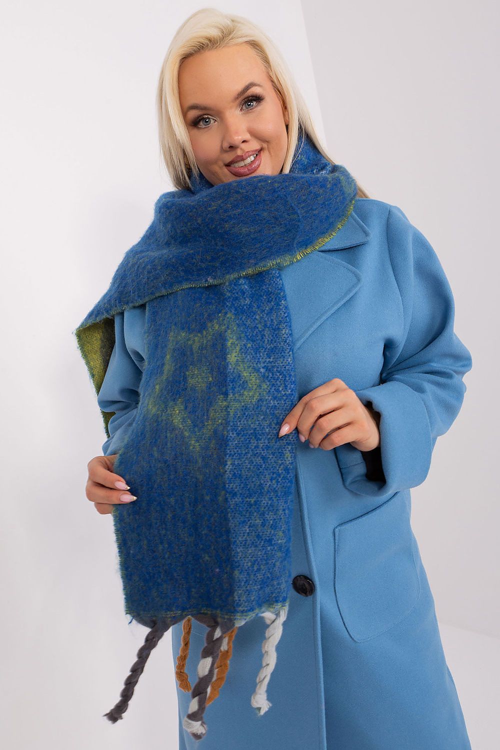 AT Striped Tassel Winter Shawl Scarf blue one-size-fits-all