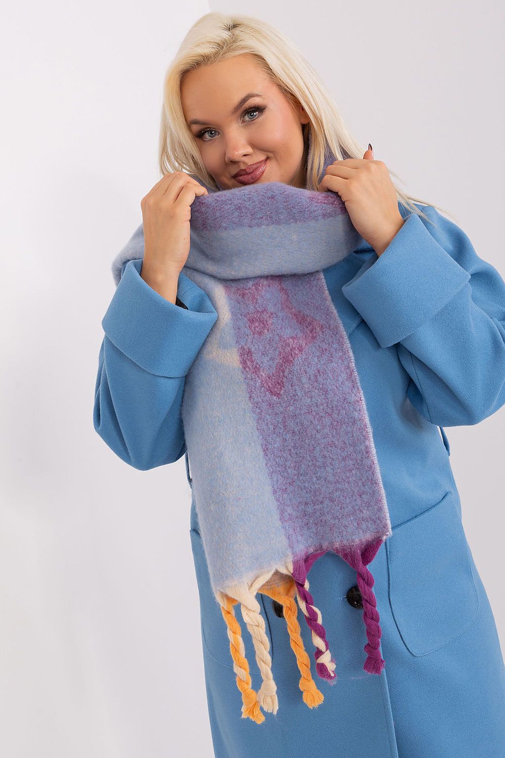 AT Striped Tassel Winter Shawl Scarf blue 2 one-size-fits-all