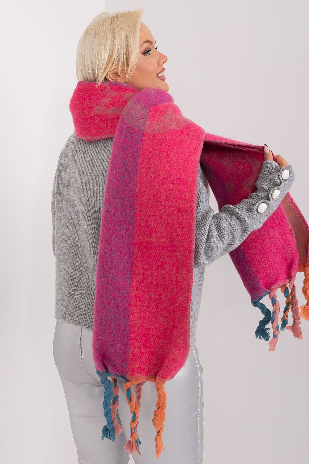 AT Striped Tassel Winter Shawl Scarf