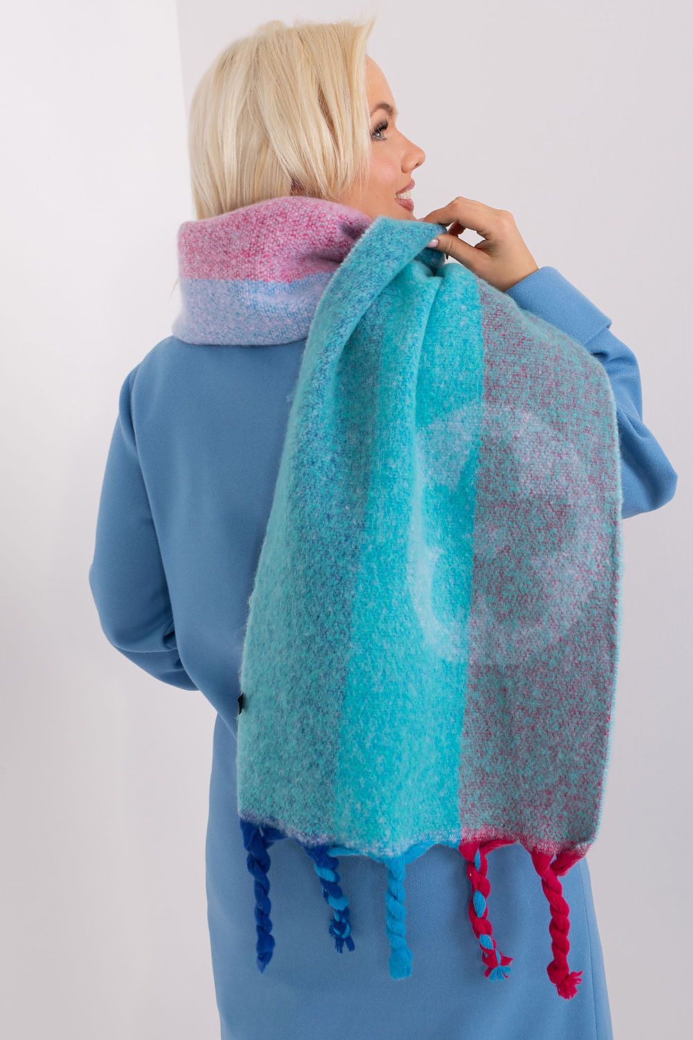 AT Striped Tassel Winter Shawl Scarf