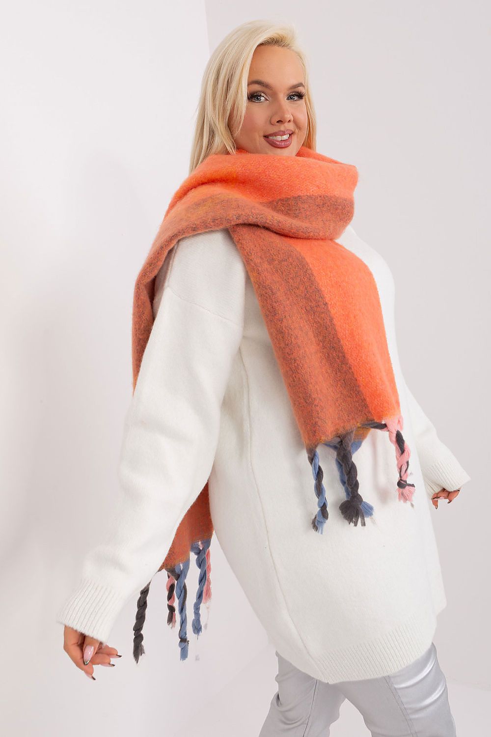 AT Striped Tassel Winter Shawl Scarf