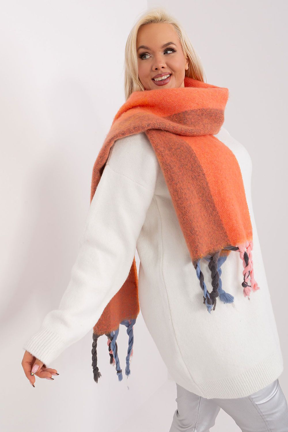 AT Striped Tassel Winter Shawl Scarf