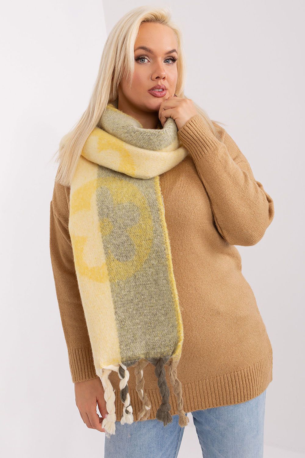 AT Striped Tassel Winter Shawl Scarf yellow 2 one-size-fits-all