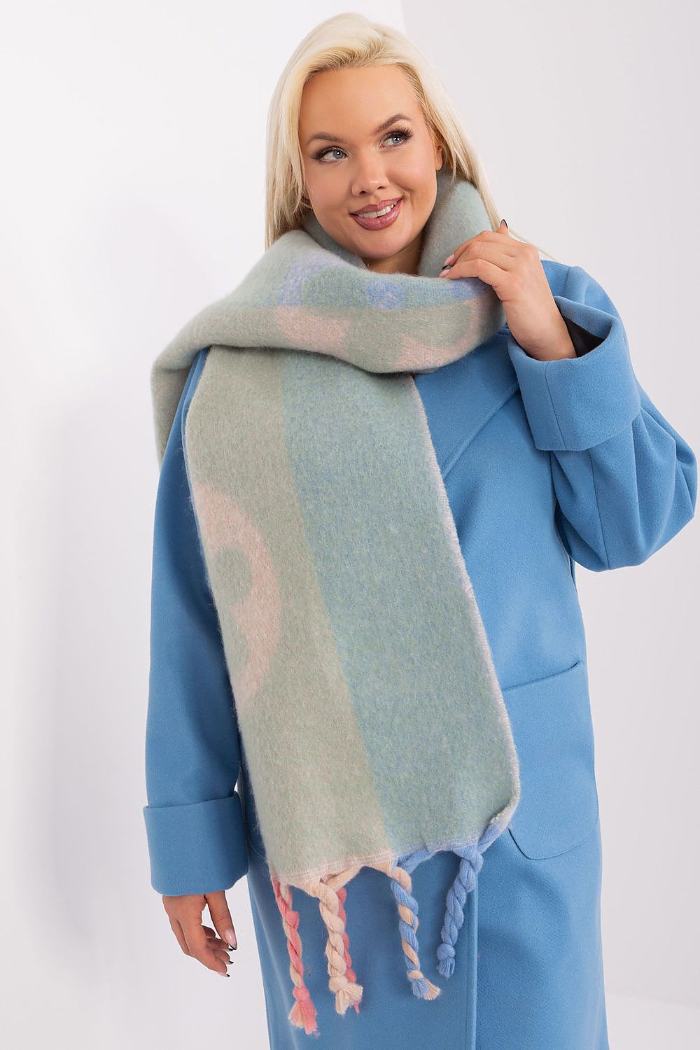 AT Striped Tassel Winter Shawl Scarf green one-size-fits-all