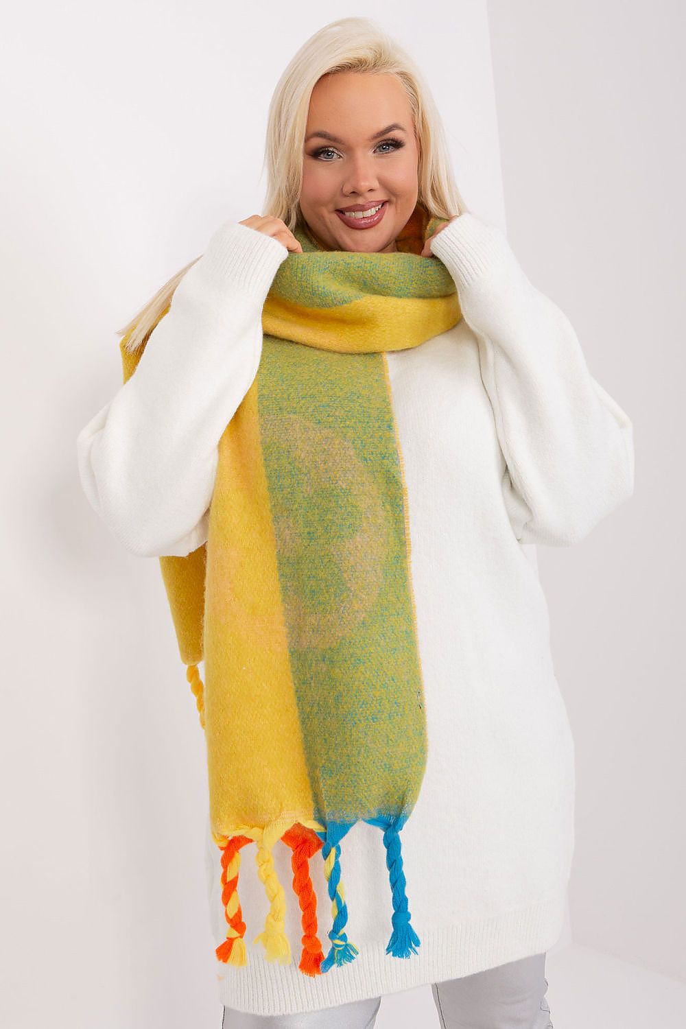 AT Striped Tassel Winter Shawl Scarf