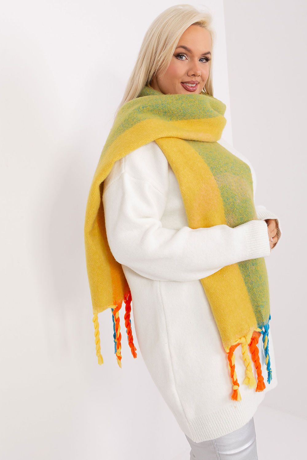AT Striped Tassel Winter Shawl Scarf