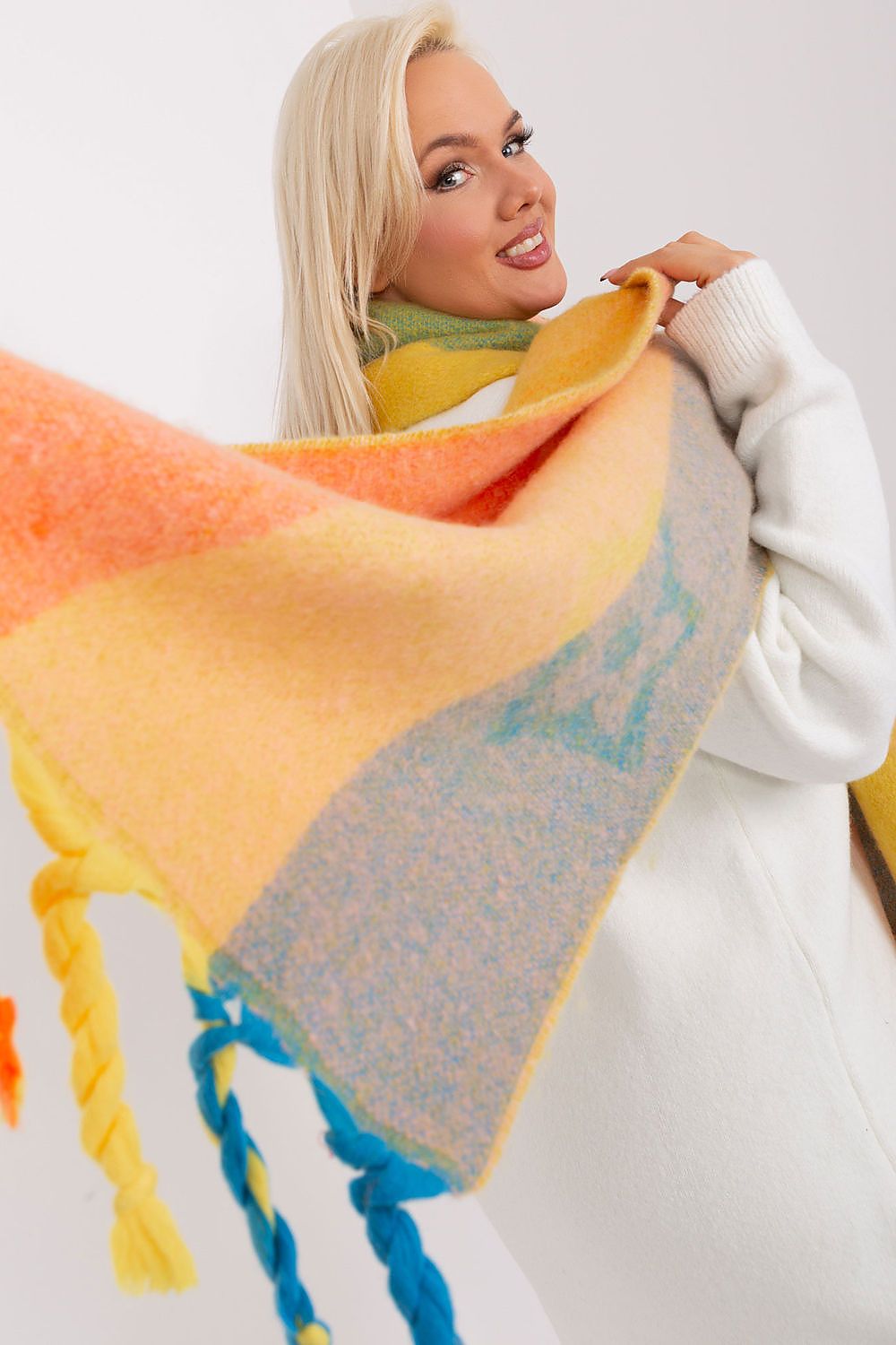 AT Striped Tassel Winter Shawl Scarf