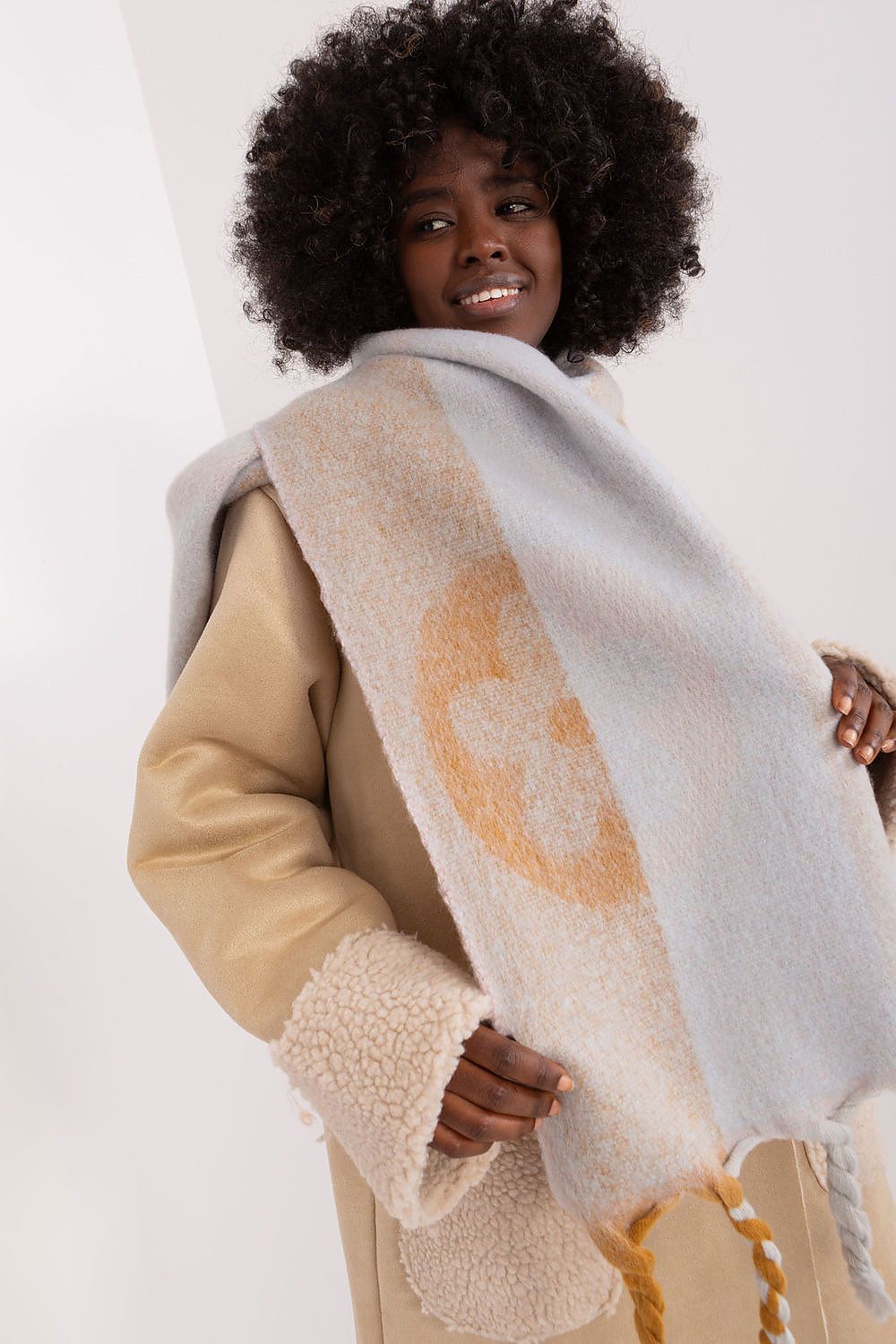 AT Striped Tassel Winter Shawl Scarf