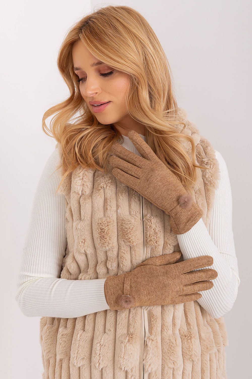 AT Knitted Pompom Gloves