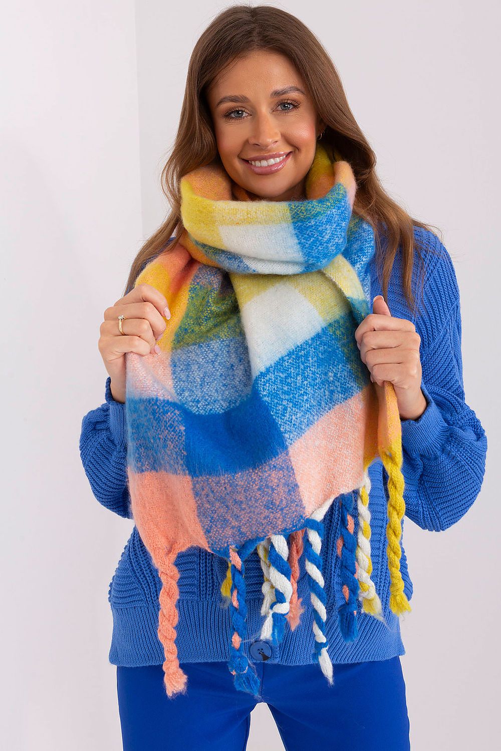 AT Long Colourful Plaid Shawl Scarf yellow one-size-fits-all
