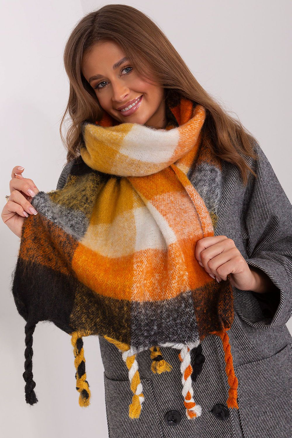 AT Long Colourful Plaid Shawl Scarf black one-size-fits-all