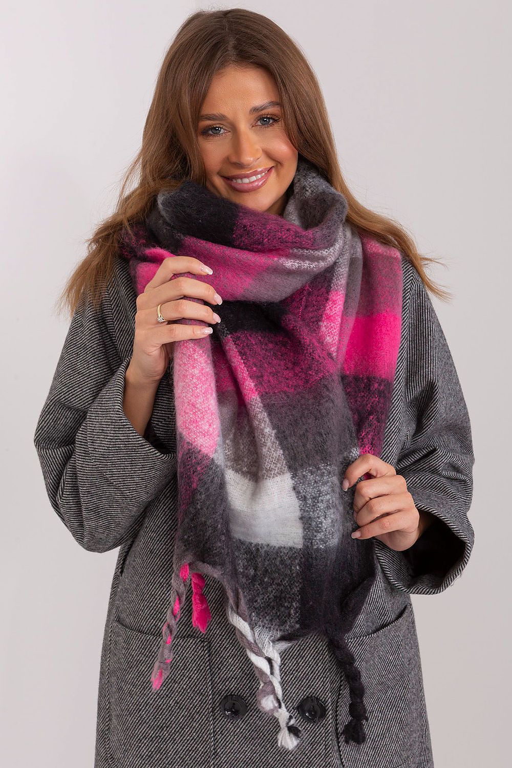 AT Long Colourful Plaid Shawl Scarf black 2 one-size-fits-all