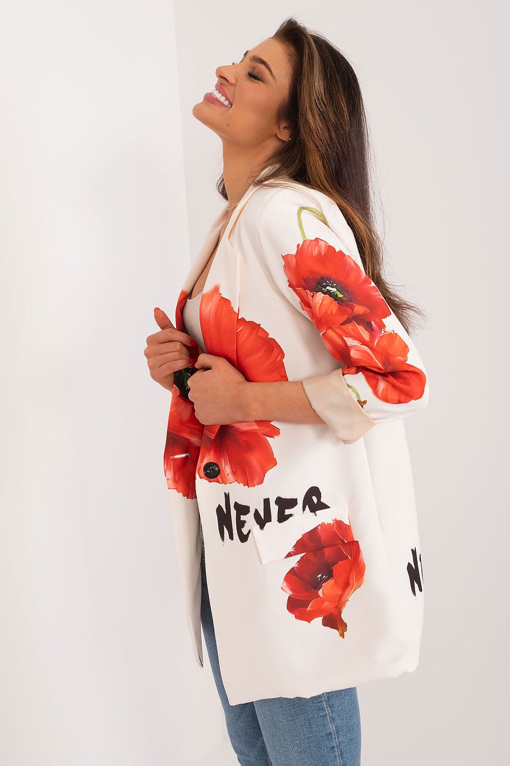 Floral Jacket Italy Moda Denim-Look Blazer