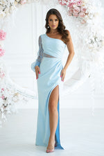 Bicotone Maxi Sequin One-Shoulder Slit Dress blue 2