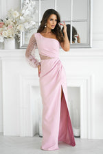 Bicotone Maxi Sequin One-Shoulder Slit Dress