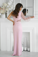 Bicotone Maxi Sequin One-Shoulder Slit Dress