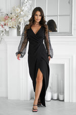 Bicotone Maxi Double-Sequin Heart-Neck Slit Dress black