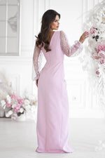 Bicotone Maxi Double-Sequin Heart-Neck Slit Dress