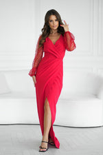 Bicotone Maxi Double-Sequin Heart-Neck Slit Dress red