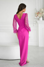 Bicotone Maxi Double-Sequin Heart-Neck Slit Dress