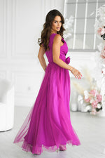 Bicotone Airy Slit Rose Belt Flowing Maxi Dress