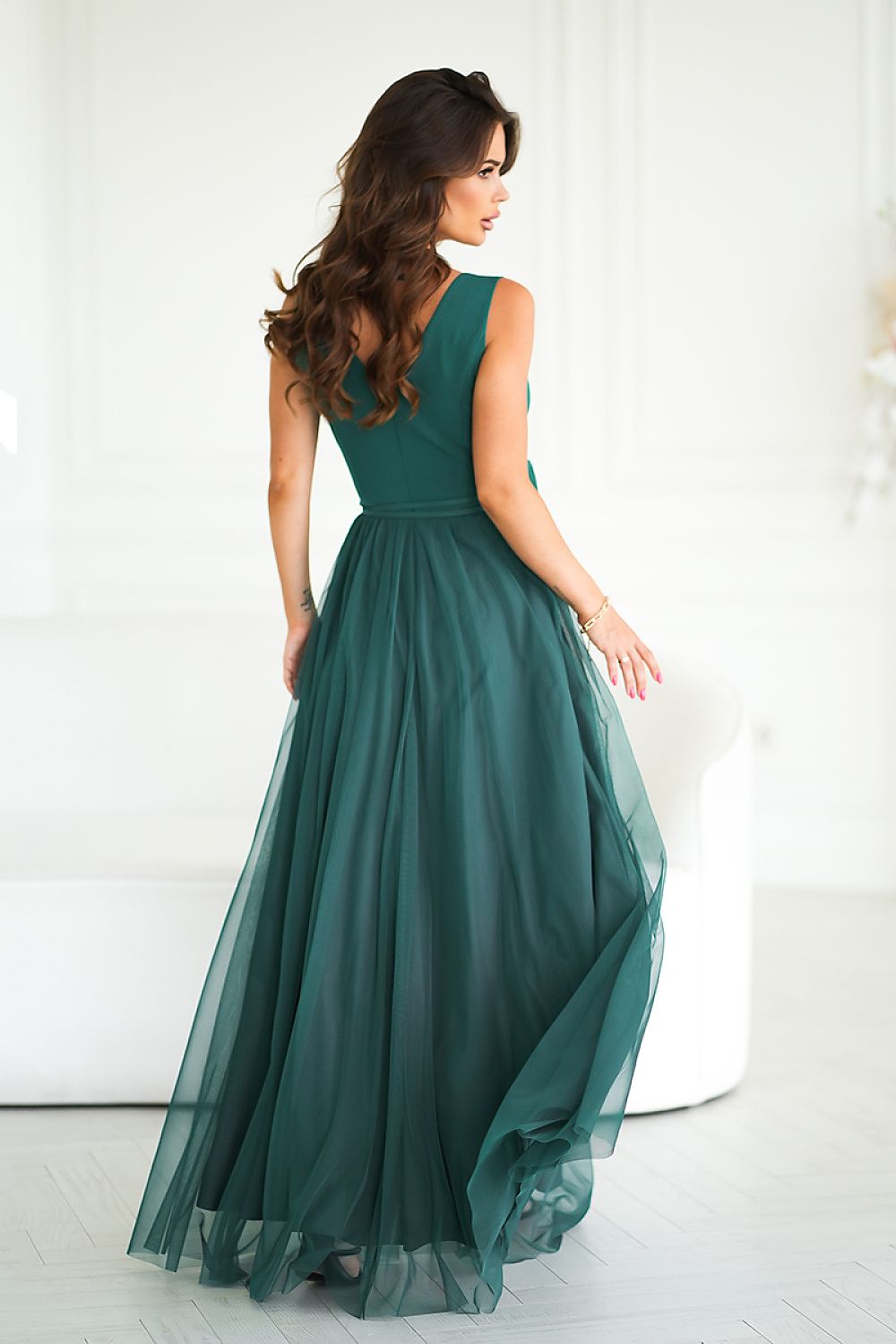 Bicotone Airy Slit Rose Belt Flowing Maxi Dress