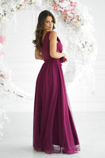 Bicotone Airy Slit Rose Belt Flowing Maxi Dress