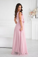 Bicotone Airy Slit Rose Belt Flowing Maxi Dress