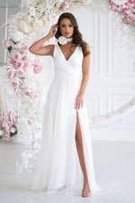 Bicotone Airy Slit Rose Belt Flowing Maxi Dress beige 2