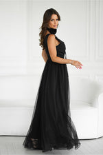 Bicotone Airy Slit Rose Belt Flowing Maxi Dress