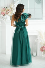 Bicotone Elegant One-Shoulder Mesh Evening Dress with Satin Ruffle Detail