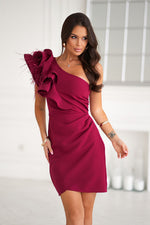 Bicotone Mini Feathered One-Shoulder Fitted Dress red