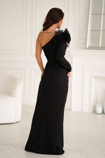 Bicotone Fitted Rose-Shoulder Straight One Sleeve Occasion Maxi Dress