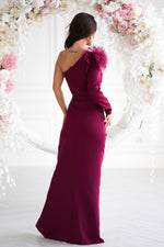 Bicotone Fitted Rose-Shoulder Straight One Sleeve Occasion Maxi Dress